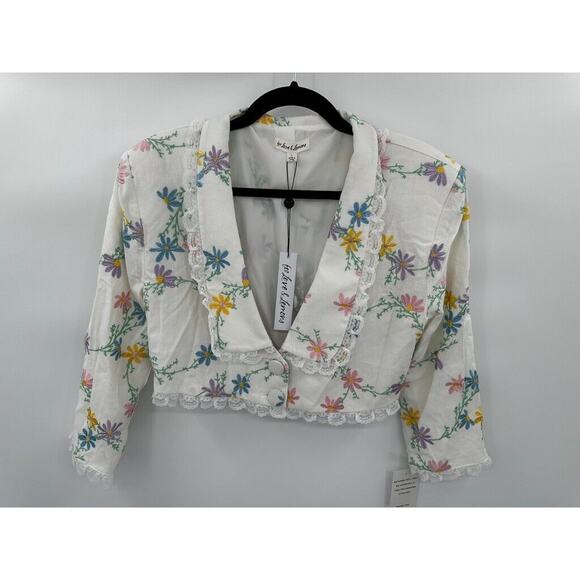 For Love & Lemons Majorie Floral Skirt Blazer Set Whit Lace Pleated Size Large - Picture 3 of 12